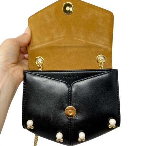 SANDRO Lou PM Black Leather Pearl Embellished Mini Leather Chain Bag - Picture 6 of 15